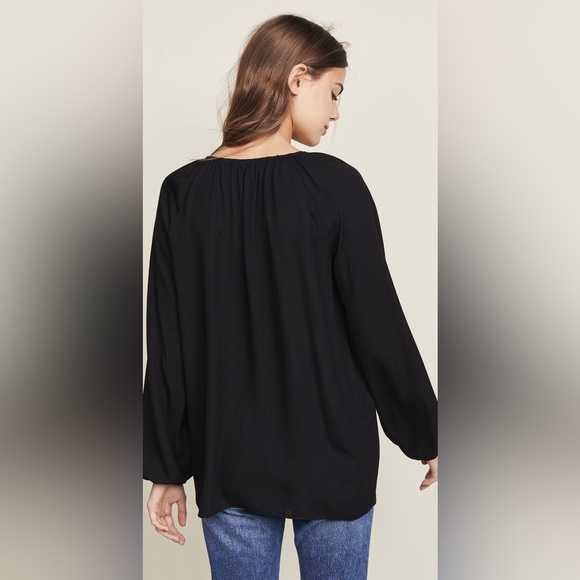 THEORY Silk Gathered Slit Neck Long Sleeve Blouse Top Size M - Picture 9 of 12